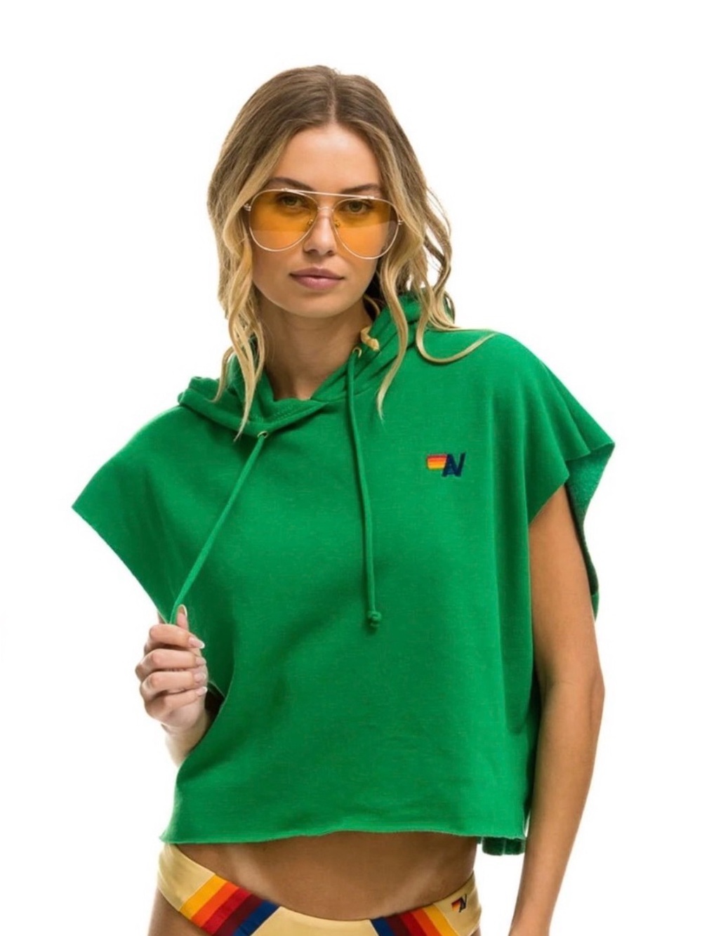 Aviator Nation Kelly Green Cropped Sleeveless Hoodie